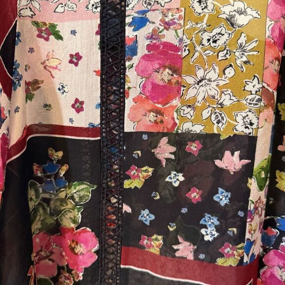 Johnny Was Jade Roswell Pieced Blouse Pink Black Lace Patchwork Floral Top S - Picture 6 of 9